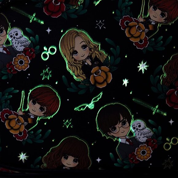 ✨ Loungefly Harry Potter GLOW IN THE DARK! Chibi Floral Mini Backpack - ✨ - Picture 7 of 12